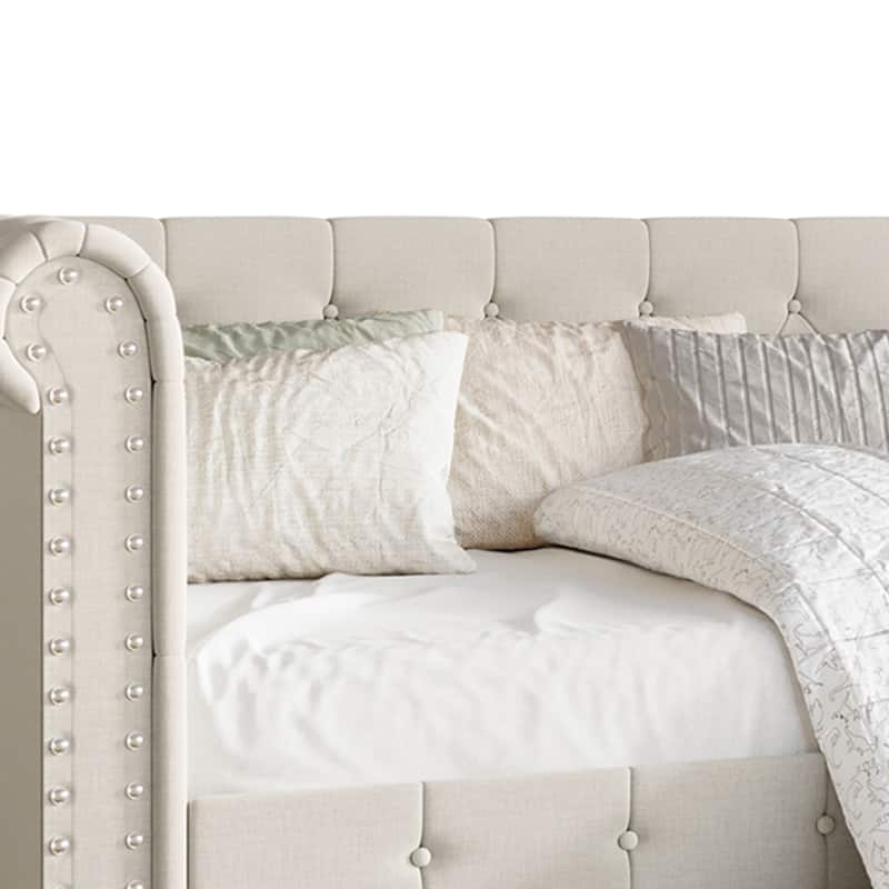CraftPorch Twin Size Chesterfield Daybed In Linen With Trundle