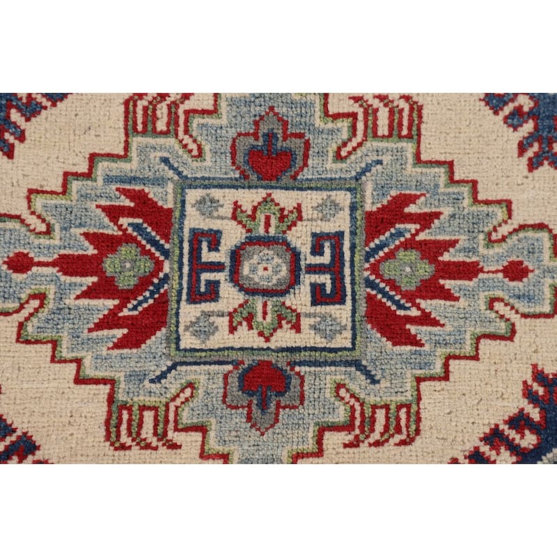 Ivory Kazak Area Rug Hand-Knotted Wool Carpet - 3'11" x 5'6"