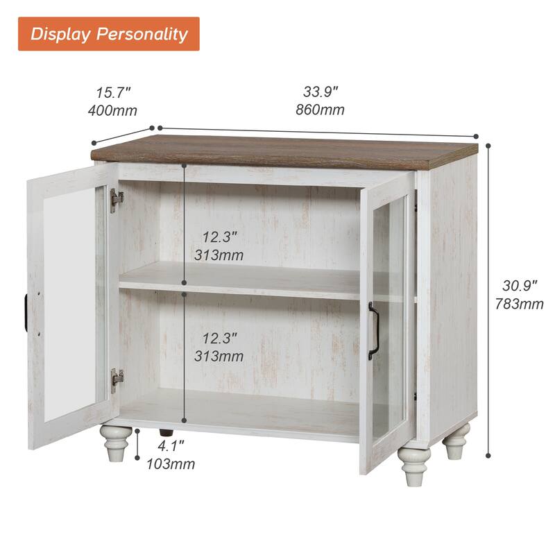 Kitchen Sideboard Buffet Cabinet, Glass Display Cabinet with Storage