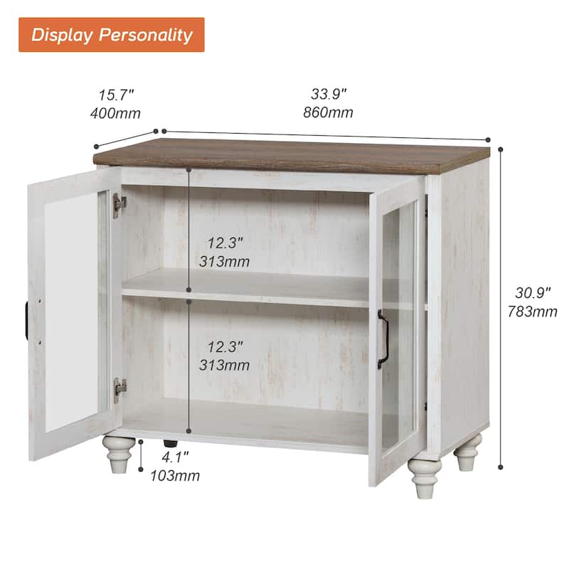 TV Stand with Glass Doors, TV Console Table TV Cabinet