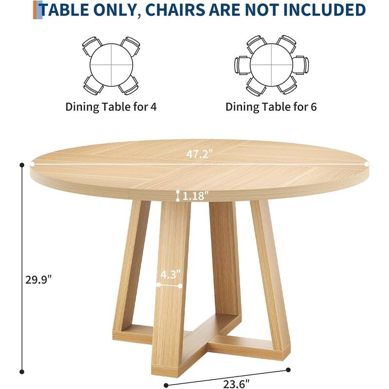 47 Inch Kitchen Round Dining Table for 4-6 for Kitchen, Apartment (Table Only)