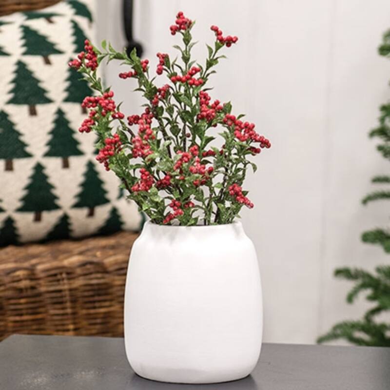 Modern White Ceramic Wide Vase for Floral Arrangements