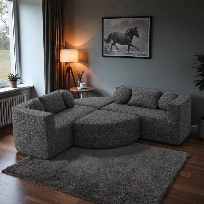 114.9" Modular Sectional Boneless Couch Sofa Bed with Deep Seats and Curved Design, Boucle Upholstered Sofa for Living Room