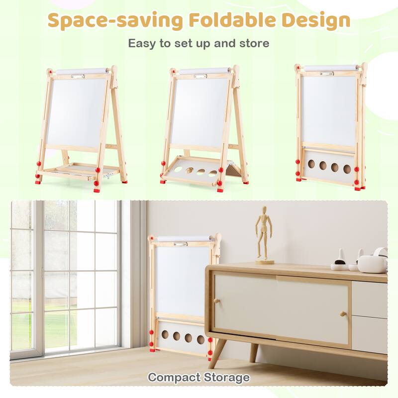 Gymax Wooden Art Easel for Kids 3 in 1 Height Adjustable Foldable