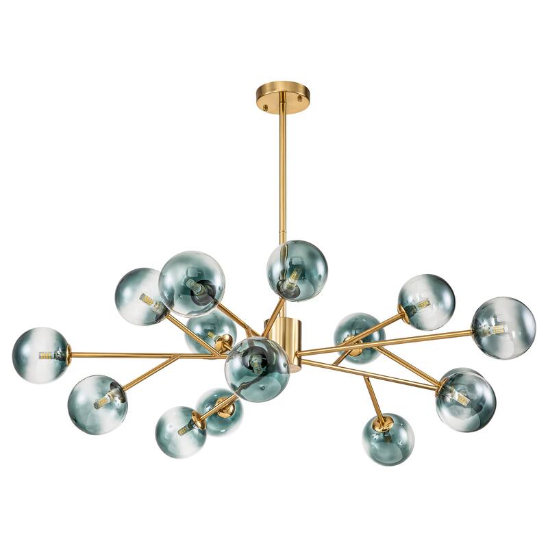 15-Light Modern Linear Sputnik Kitchen Island Light Branch Cluster Glass Globe Bubble Chandelier