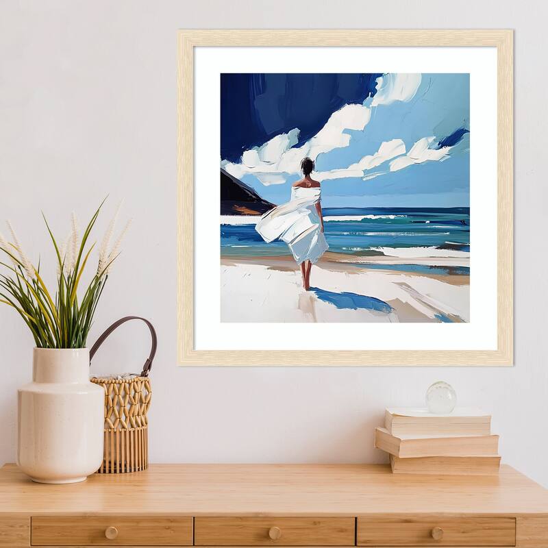 Woman Walking On the Beach by Elena Avanesova Wood Framed Wall Art Print