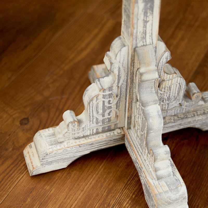 Wood Scroll Intricately Carved Accent Table with Brown Wood Top - Gray, White, Cream - Roche River Decor