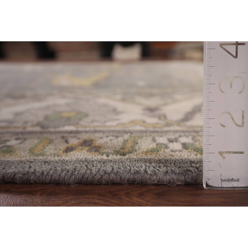 Transitional Gray Oushak Indian Rug Hand-Knotted Wool Carpet - 7'11"x 9'9"