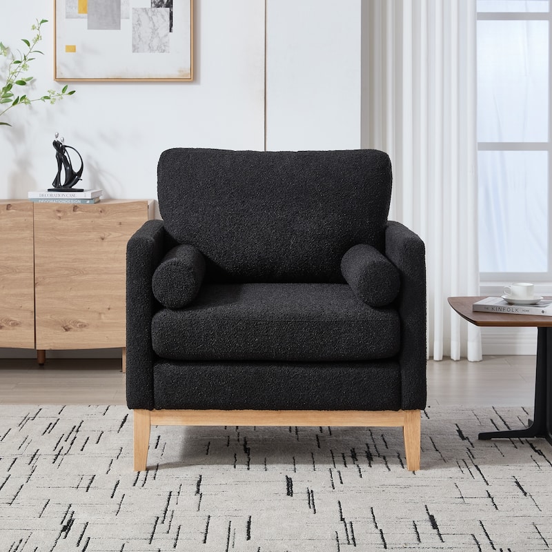 Minimalist Reading Armchair Single Sofa with Two Pillows, Black Side Chair Dressing Chair Upholstered Chair - Black