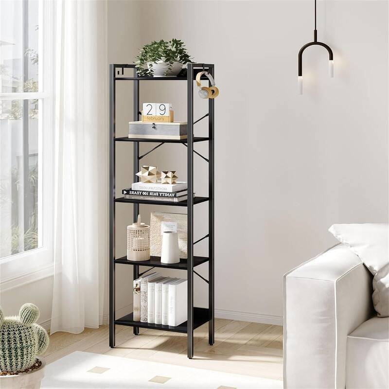 Book Shelf Industrial Bookcase with 2 Hooks - 9.45"D x 15.75"W x 63"H