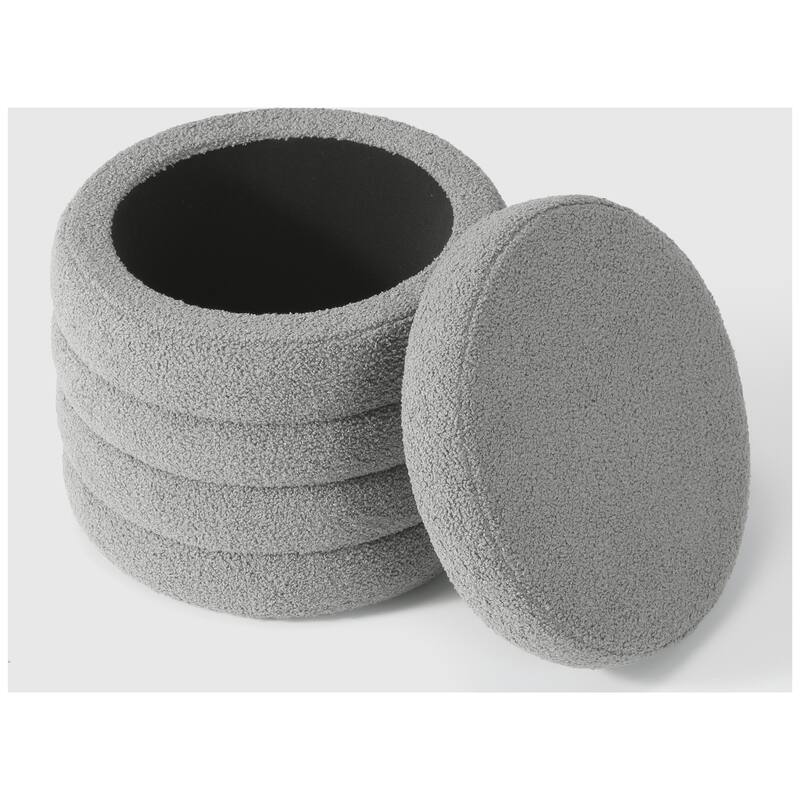 Bayville 16" Tall Sherpa Round Ottoman With Storage