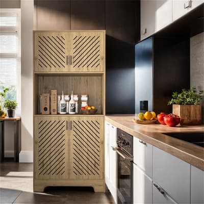 71" Tall Farmhouse Kitchen Pantry Cabinet,Kitchen Hutch Bar Cabinet