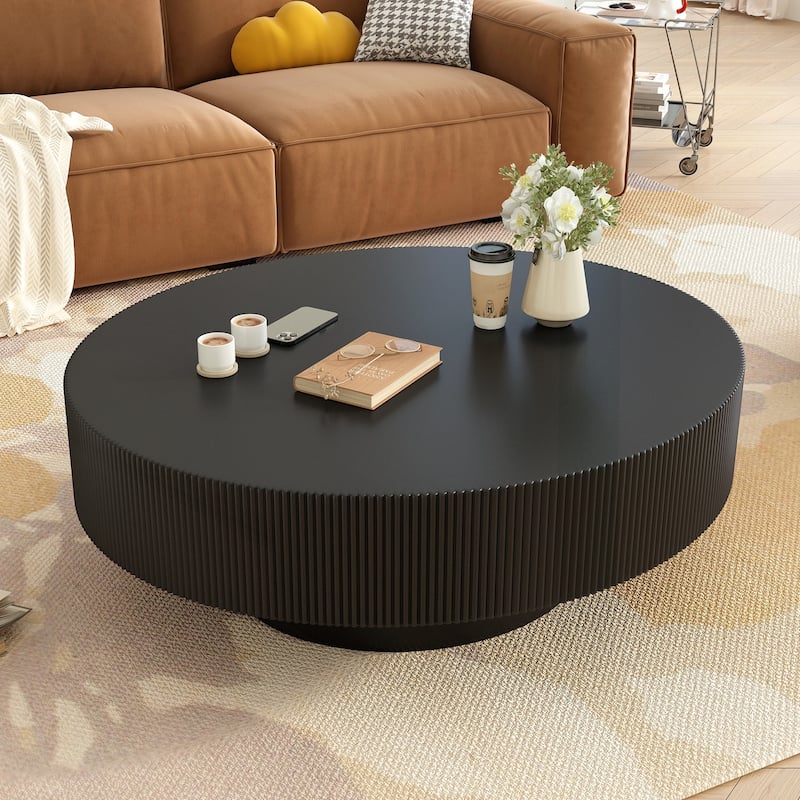 Minimalist Round Coffee Table with Sturdy Base and Versatile Functionality - Black