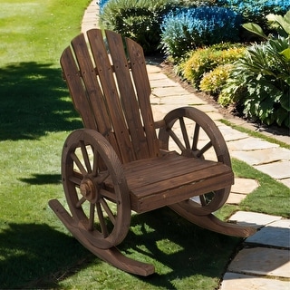 Adirondack Wooden Rocking Chair w/ Oversized Back, Wagon Wheel Armrest ...