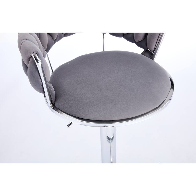Velvet Bar Stools Set of 2, Kitchen Island Stools with Adjustable Height, Swivel Bar Stool with Chrome Footrest