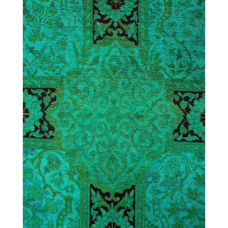Overton Hand Knotted Wool Vintage Inspired Modern Contemporary Overdyed Green Area Rug - 9' 3" x 12' 5"