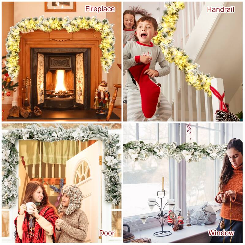 Costway 9ft Pre-lit Snowy Christmas Garland w/ Berries Poinsettia - See Details
