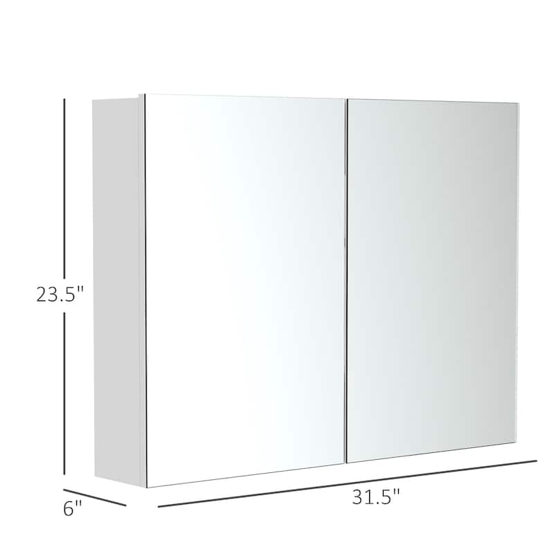 HOMCOM Double Door Wall Mounted Bathroom Mirror Medicine Cabinet with Modern Design, Large Storage, & Quiet Hinges - 23.5*31.5*6