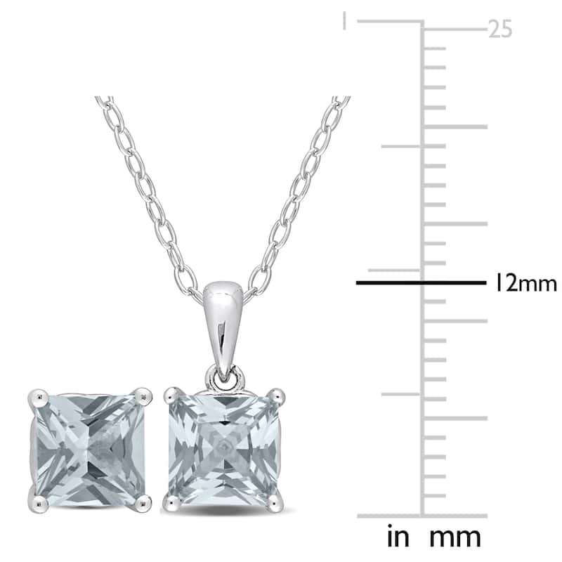 Miadora 3ct TGW Square Created Spinel (Aquamarine) Set of Necklace and Earrings in Sterling Silver