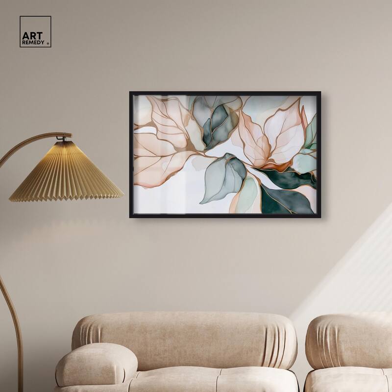 Golden Veined Leaves I Shadowbox by Art Remedy