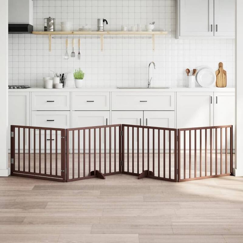 vidaXL Dog Gate Foldable Poplar Wood - Brown(8)