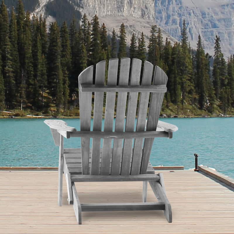 Solid Wood Folding Adirondack Chair with Wide Armrests Set of 2 - 19.5” W x 31” D x 36” H