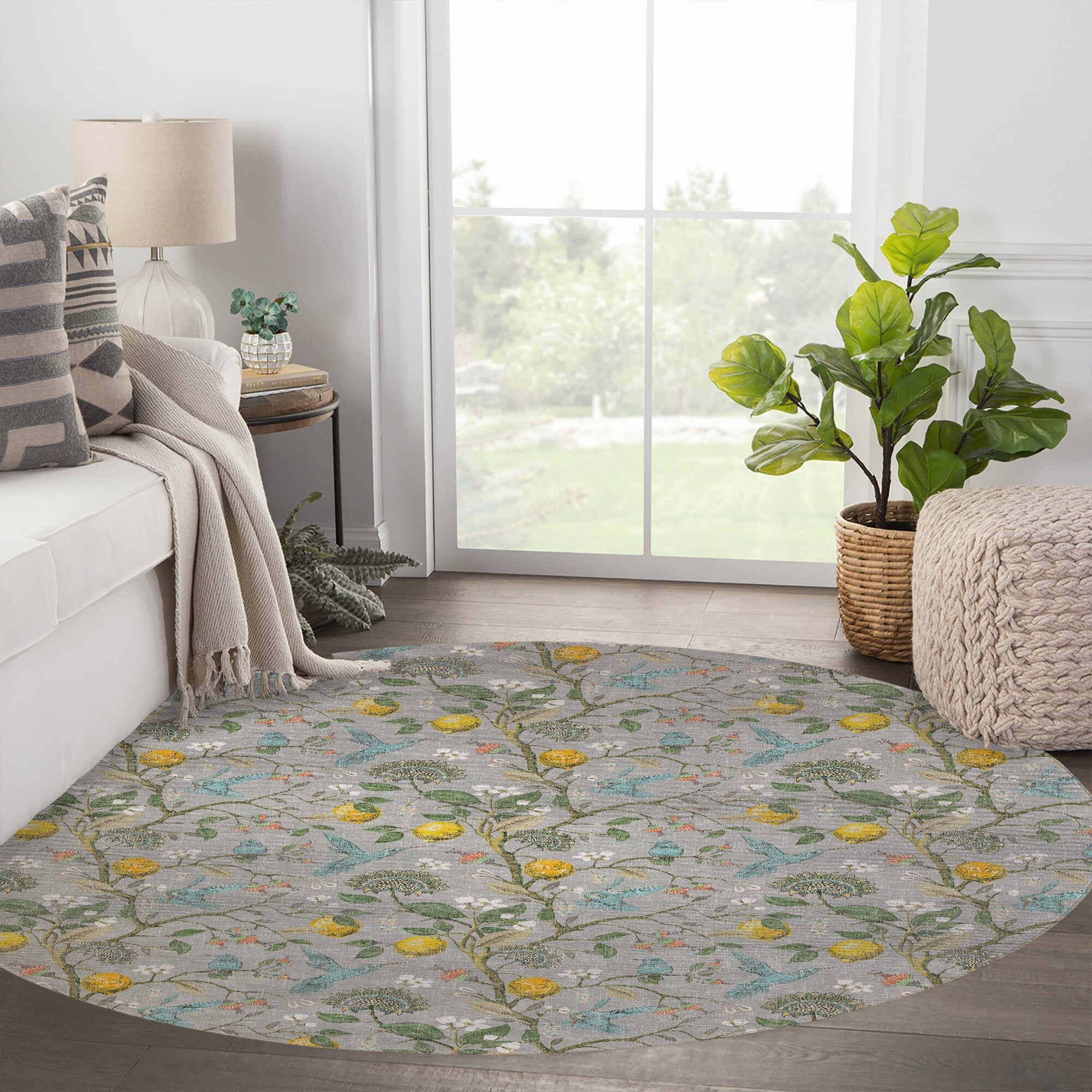 grey and lemon living room