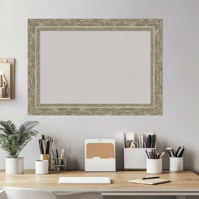 Filigree Silver Framed Cork Board - Bulletin Board, Organization Board, Pin Board