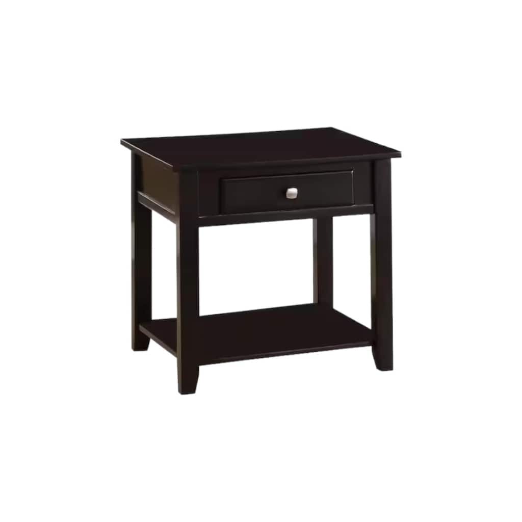 Black Square Wood End Table with Drawer and Shelf 22" Walnut Finish Side Table for Living Room - 22''L x 22''W x 22''H