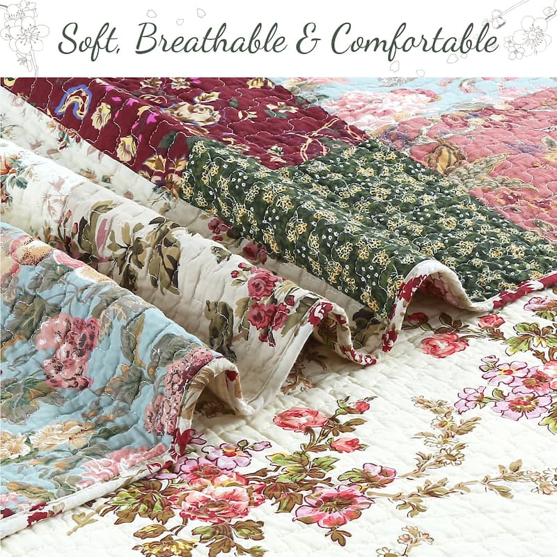 Cozy Line Country Vintage Farmhouse Multicolor Floral Paisley Patchwork Cotton Quilt Bedding Set