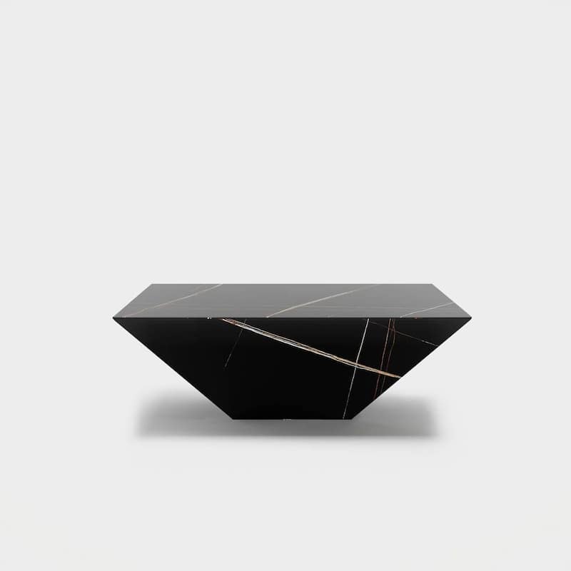 Modern Square Coffee Table, Trapezoid White Sintered Stone Coffee Table, Fully-assembled