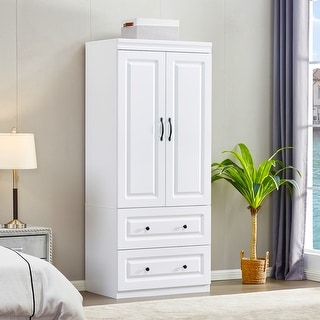 Wooden Wardrobe Armoire Closet White Bedroom Armoire with 2 Drawers ...
