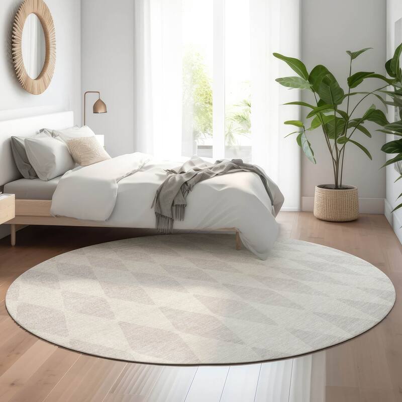 Premium Washable Super Soft Modern Diamond Mayfield Rug - Ivory - 8' x 8' - Round