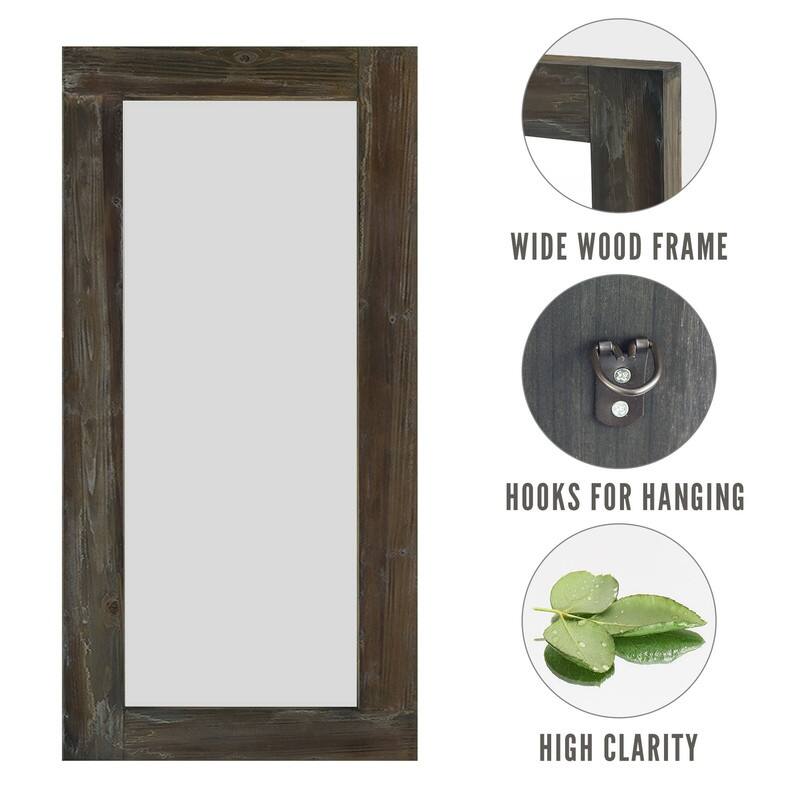 Farmhouse Rectangular Solid Wood Framed Full Length Leaning Mirror