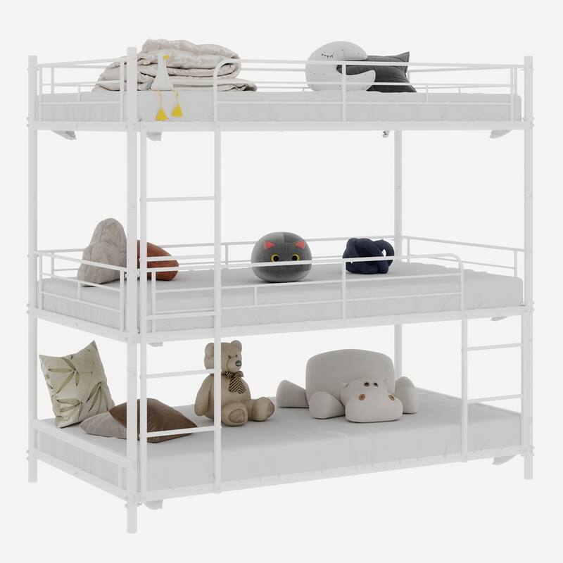 Heavy-duty triple frame bed with built-in ladder and full-length railing