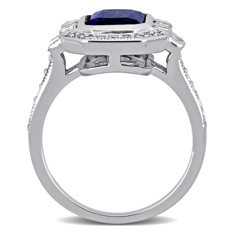 Miadora 3 2/5ct TGW Octagon-Cut Blue Sapphire 1ct TDW Diamond Halo Ring in 14k White Gold
