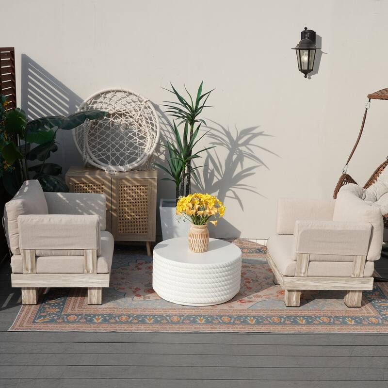 3-piece Outdoor Aluminum Sofa Set with Sponge-filled Cushion and Coffee Table - Coffee table+Armrest sofa