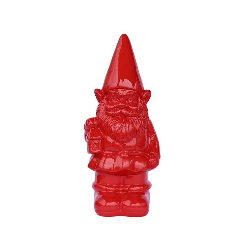 Gnome Holding Lantern Outdoor Garden Statue - 14.25" - Red