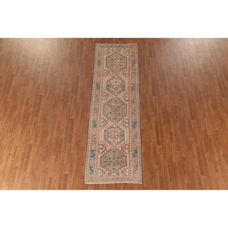 Ardebil Persian Vintage Runner Rug Handmade Wool Carpet - 3'0"x 10'0"
