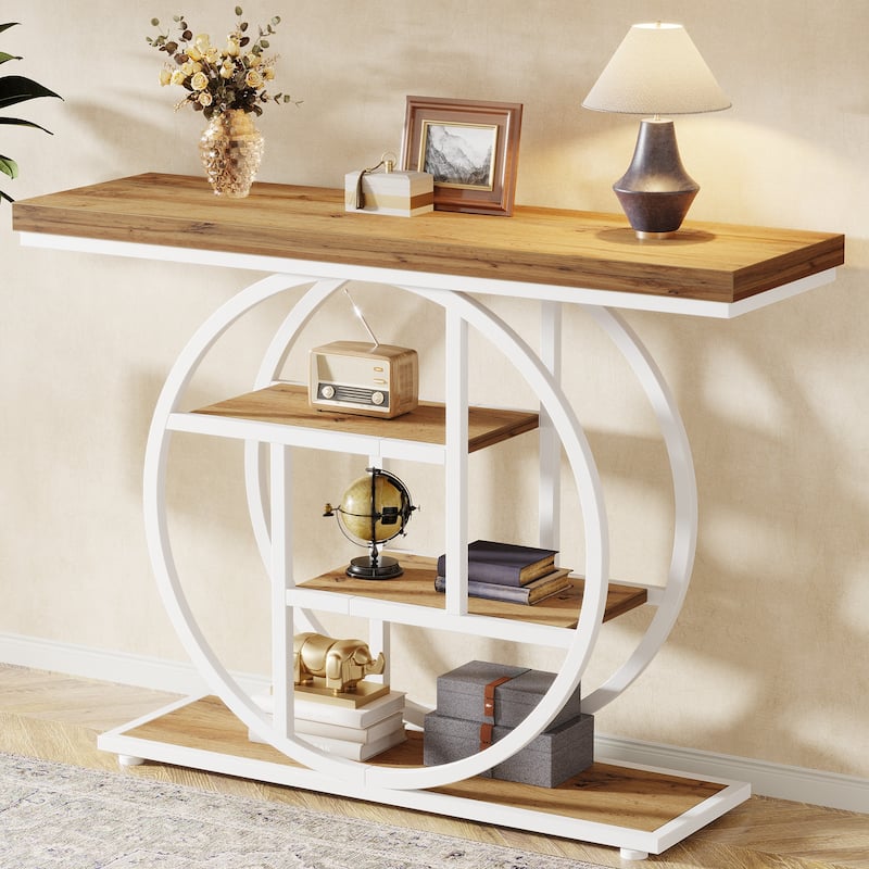41.3" Console Entryway Table, 4 Tiers Sofa Table - Brown & White - Wood