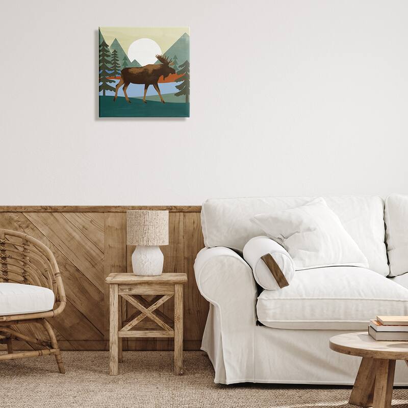 Stupell Lakeside Woodlands Moose Walking Setting Sun Canvas Wall Art