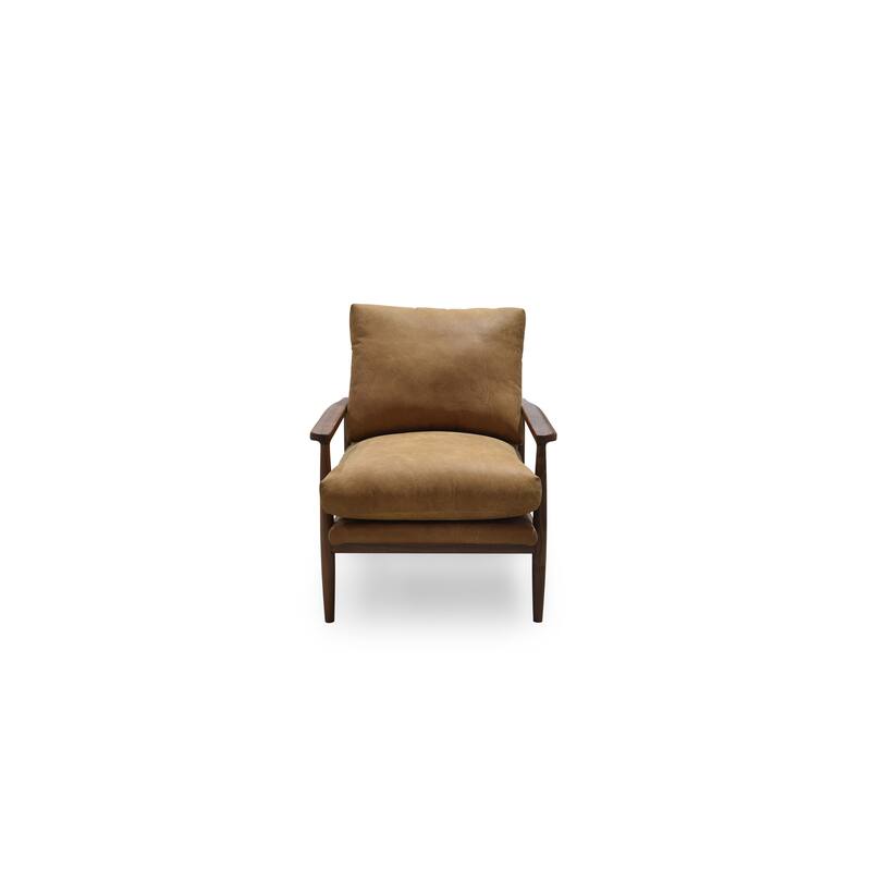 NADAAL STUDIOS Thalina Accent Chair,Walnut Frame with Wide Curved Arms in Top Grain Leather, Brown - Tan