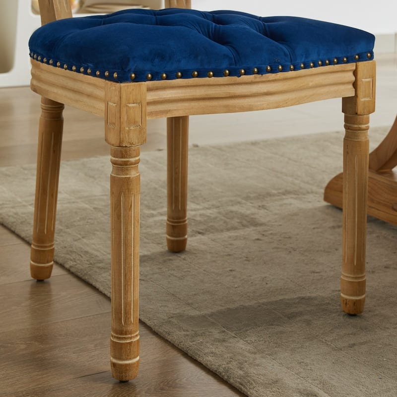 GDF Studio - French Traditional Wood PU Upholstered Dining Chairs with Tufted Back & Nailhead Trim, Set of 2