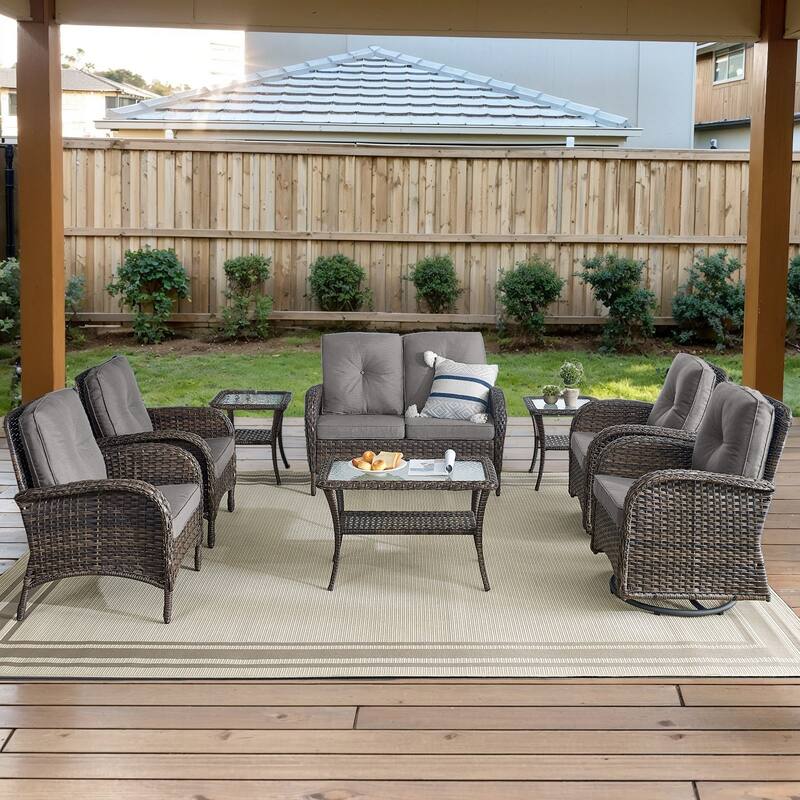 Gymojoy Outdoor Wicker Patio Furniture Loveseat and Chair Set Weather-Resistant - Loveseat Set - Swivel Chairs & Club Chairs - Brown Wicker / Grey Cusion