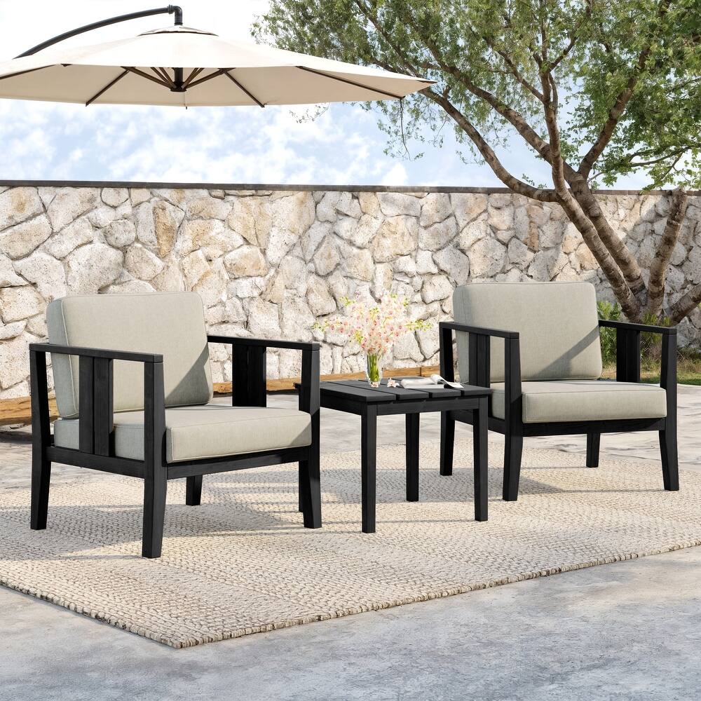 Teak Wood Upholstery Water-resistant Outdoor Armchair and Side Table Set (Set of 3)