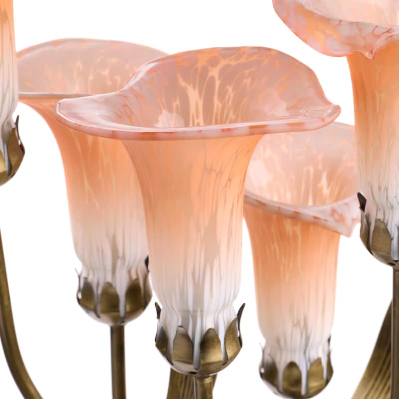 20-inch Antique Brass and Hand Blown Glass 5 Calla Lily Uplight Accent Lamp - 15" x 14" x 20"