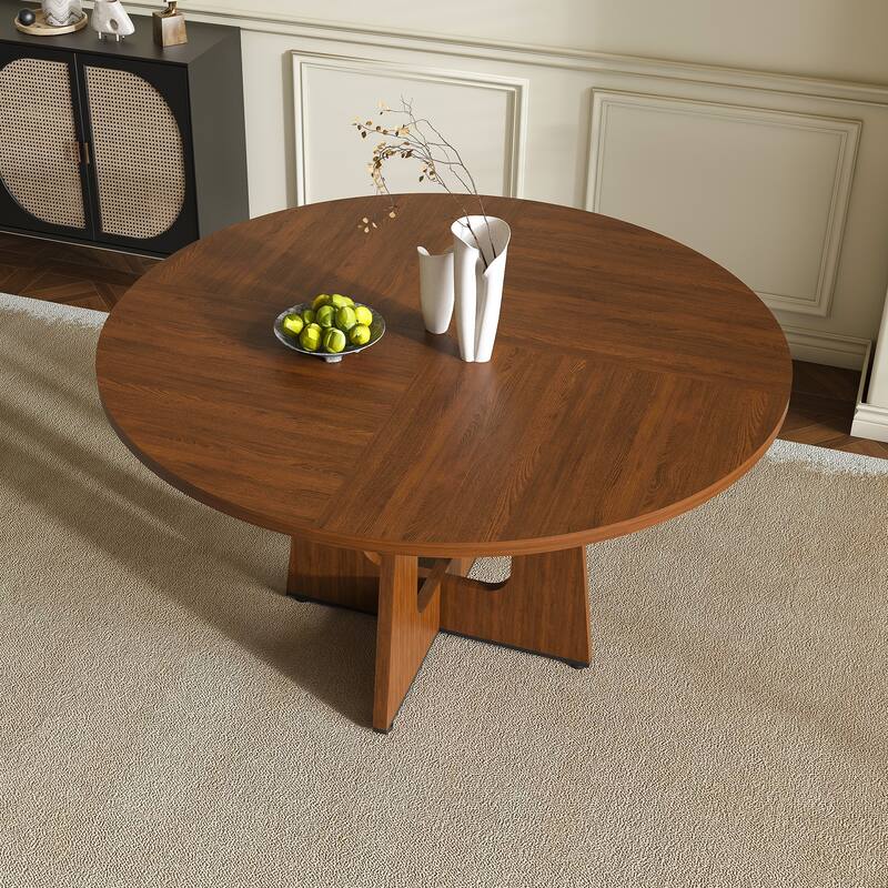 42" Farmhouse Round Dining Table - MDF Circle Table with Wood Grain Finish, 300lb Capacity, Easy Assembly