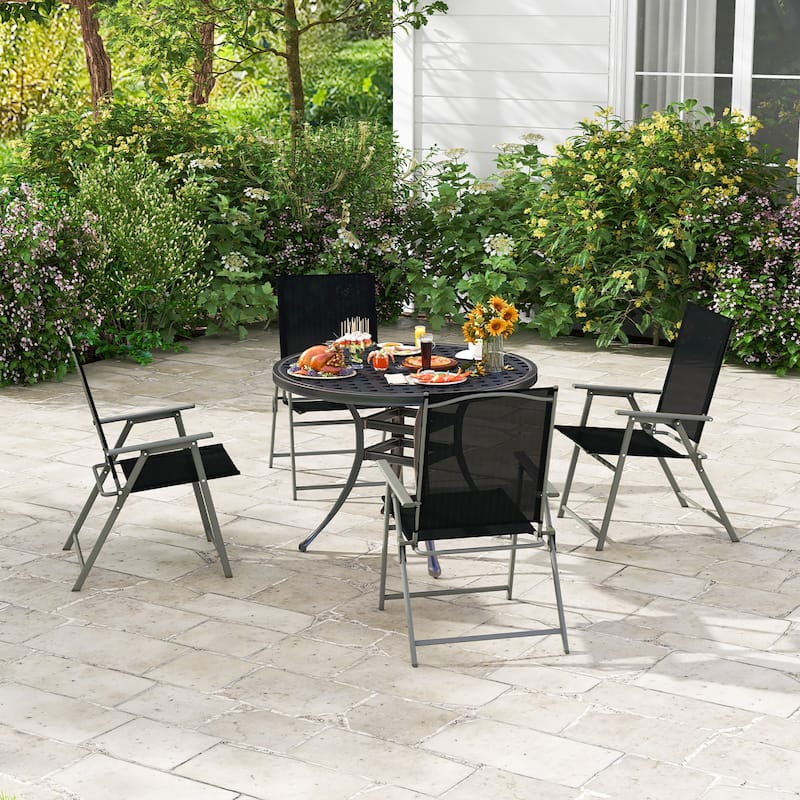 Costway 4pcs Patio Folding Portable Dining Chairs Metal Frame Armrests - See Details