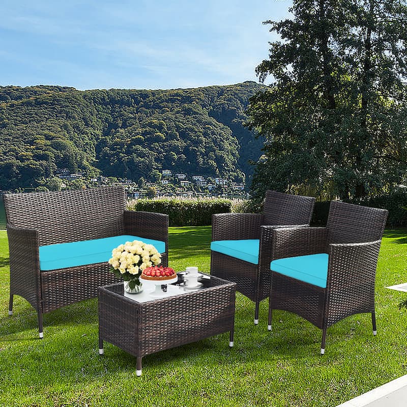 4PCS Patio Rattan Furniture Conversation Set