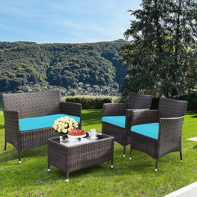 4PCS Patio Rattan Furniture Conversation Set